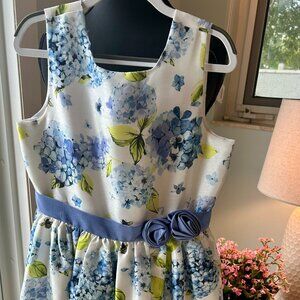 GYMBOREE Girls Size 12 Periwinkle White Floral Print Polyester Sleeveless Dress